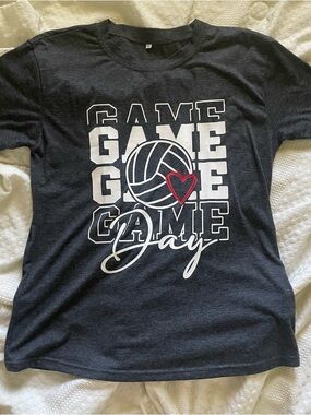 Gildan Black Volleyball Game Day Tee with White Graphics and Red Heart